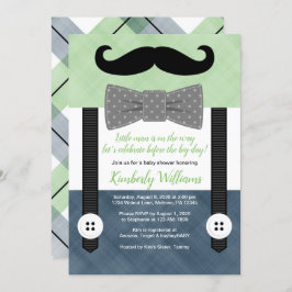 Mustache baby shower Uitnodiging Green Navy Bow st