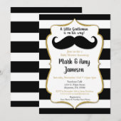 Mustache Baby shower Uitnodiging horizontale strep (Voorkant / Achterkant)