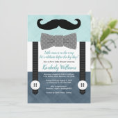 mustache baby shower uitnodiging jongen munt marin (Staand voorkant)