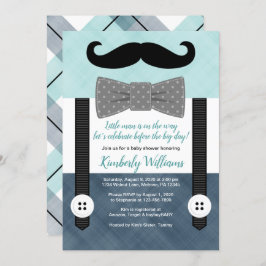 mustache baby shower uitnodiging jongen munt marin