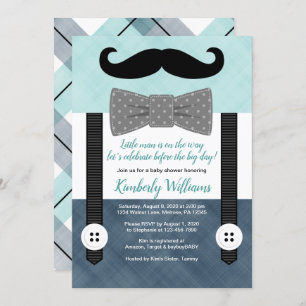 mustache baby shower uitnodiging jongen munt marin