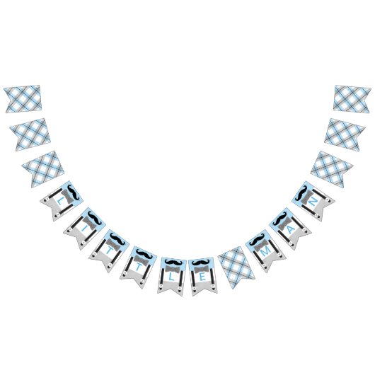 Mustache babyblauwe grijze douche decor vlaggetjes (Alle)