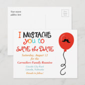 Mustache Balloon Family Reunion Save the Date Aankondigingskaart (Voorkant / Achterkant)