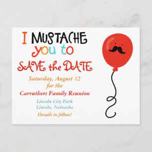 Mustache Balloon gezinshereniging Opslaan datum Aankondigingskaart