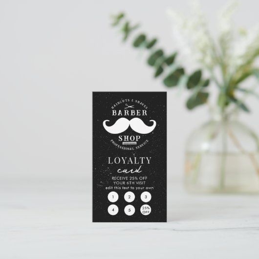 Mustache Barber Shop Haarstylist Loyalty Kaart Visitekaartje (Staand voorkant)