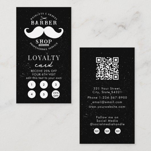 Mustache Barber Shop Haarstylist Loyalty Kaart Visitekaartje (Voorkant / Achterkant)