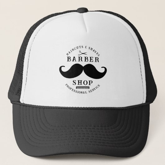 Mustache Barber Shop Modern Haarstylist Barbershop Trucker Pet (Voorkant)