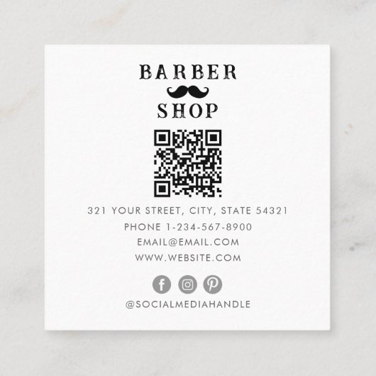 Mustache Barber Shop Modern Mannelijk Haarstylist Vierkante Visitekaartje (Achterkant)