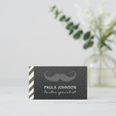 Mustache Barber Shop Pole Black Leather Visitekaartje (Staand voorkant)