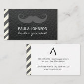 Mustache Barber Shop Pole Black Leather Visitekaartje (Voorkant / Achterkant)