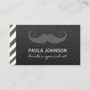Mustache Barber Shop Pole Black Leather Visitekaartje