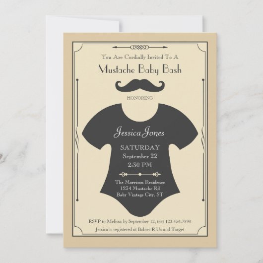 Mustache Bash Baby shower Uitnodiging (Voorkant)