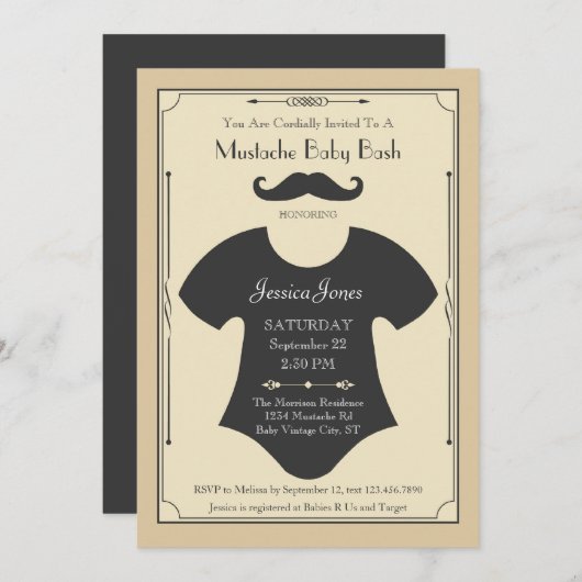 Mustache Bash Baby shower Uitnodiging (Voorkant / Achterkant)