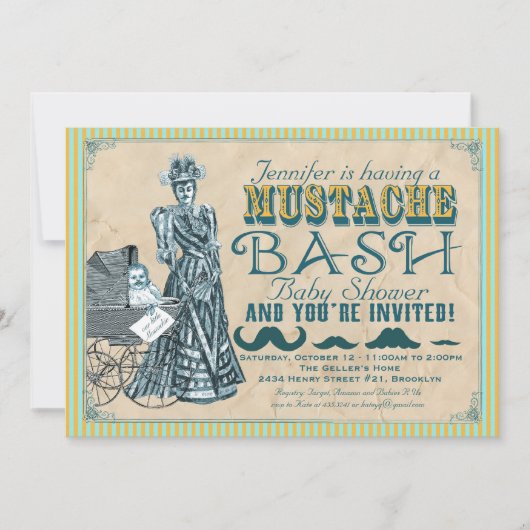 Mustache Bash Baby shower Uitnodiging (Voorkant)