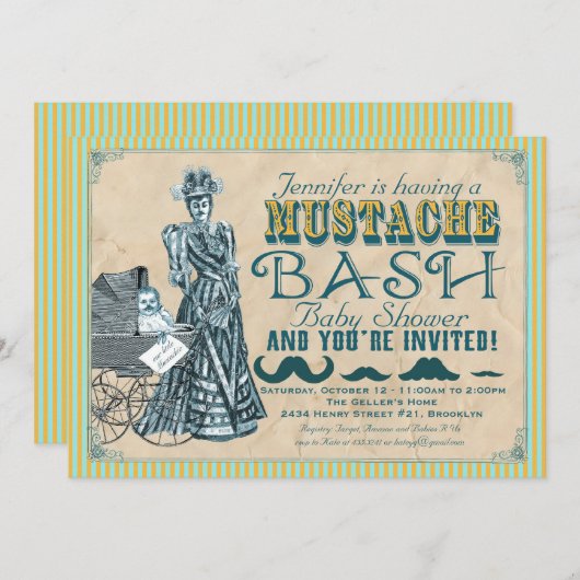 Mustache Bash Baby shower Uitnodiging (Voorkant / Achterkant)