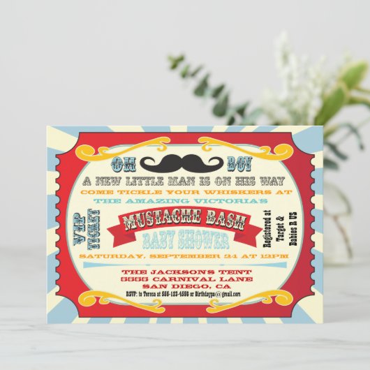 Mustache Bash Baby shower Uitnodiging (Staand voorkant)