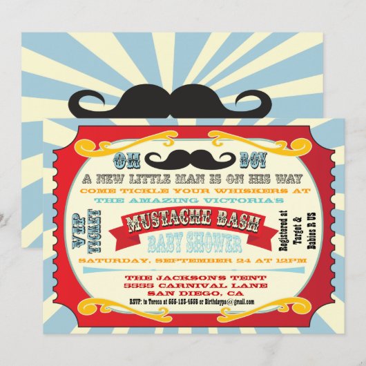 Mustache Bash Baby shower Uitnodiging (Voorkant / Achterkant)