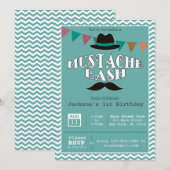 Mustache Bash Birthday Party Invitation Kaart (Voorkant / Achterkant)