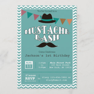 Mustache Bash Birthday Party Invitation Kaart