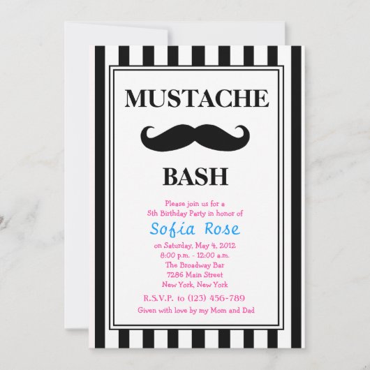 Mustache Bash Birthday Uitnodiging (Voorkant)