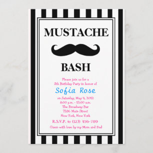 Mustache Bash Birthday Uitnodiging