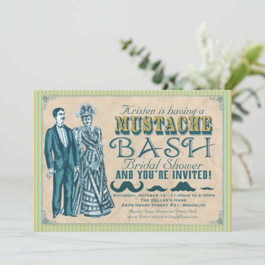 Mustache Bash Bridal Shower Kaart (Staand voorkant)