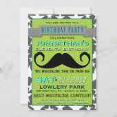 Mustache Bash Chevron Birthday Party Invitation Kaart (Voorkant)