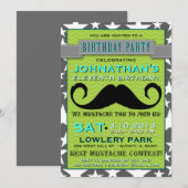 Mustache Bash Chevron Birthday Party Invitation Kaart (Voorkant / Achterkant)