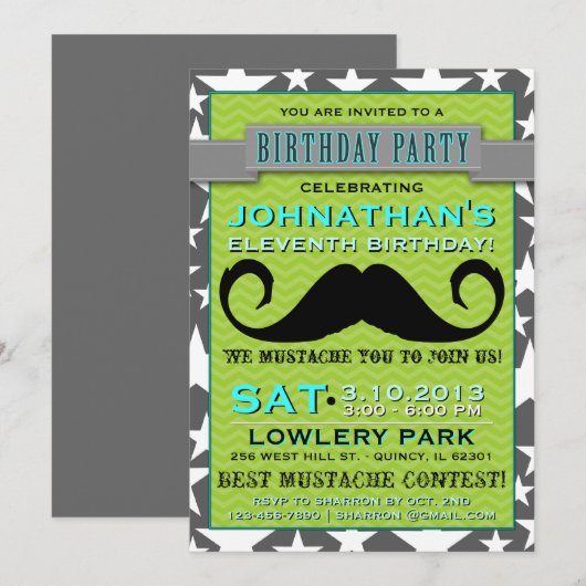 Mustache Bash Chevron Birthday Party Invitation Kaart (Voorkant / Achterkant)