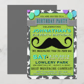Mustache Bash Chevron Birthday Party Invitation Kaart (Voorkant / Achterkant)