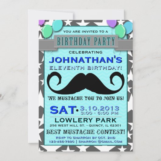 Mustache Bash Chevron Birthday Party Invitation Kaart (Voorkant)