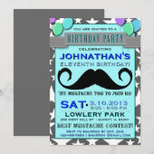 Mustache Bash Chevron Birthday Party Invitation Kaart (Voorkant / Achterkant)