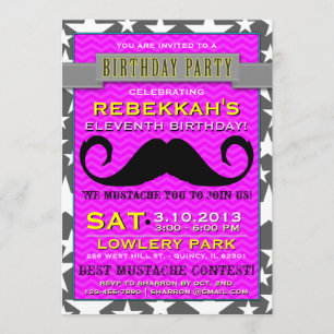 Mustache Bash Chevron Birthday Party Invitation Kaart