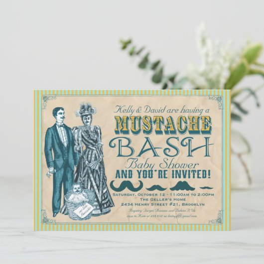 Mustache Bash Couples Baby shower Invitation Kaart (Staand voorkant)