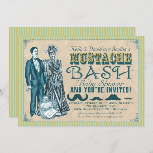 Mustache Bash Couples Baby shower Invitation Kaart (Voorkant / Achterkant)