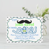 Mustache Bash eerste verjaardag uitnodiging (Staand voorkant)