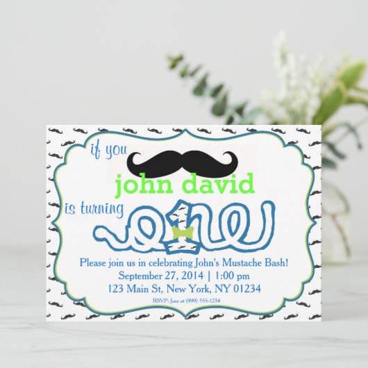 Mustache Bash eerste verjaardag uitnodiging (Staand voorkant)
