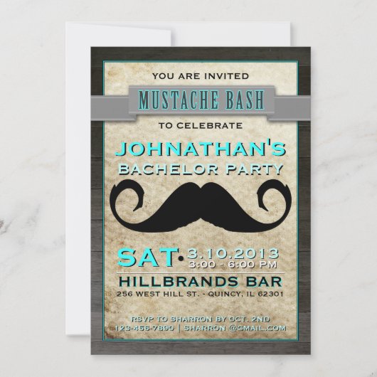 Mustache Bash Hipster Bachelor Party Invitation Kaart (Voorkant)