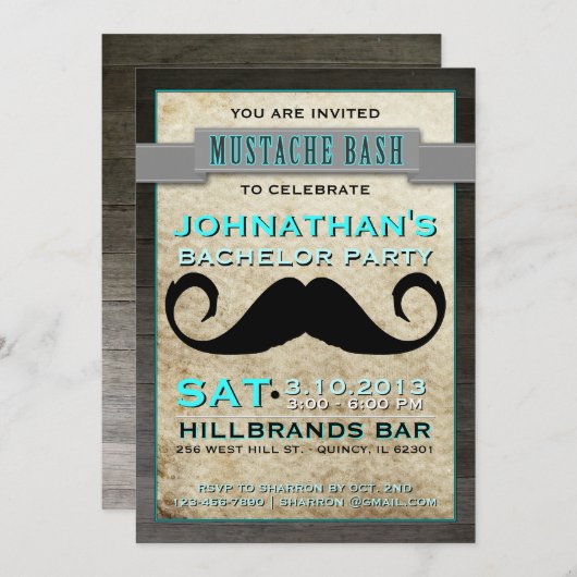 Mustache Bash Hipster Bachelor Party Invitation Kaart (Voorkant / Achterkant)