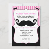 Mustache Bash Meisjes Roze Wit Zwarte Uitnodiginge Kaart (Voorkant)