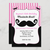 Mustache Bash Meisjes Roze Wit Zwarte Uitnodiginge Kaart (Voorkant / Achterkant)