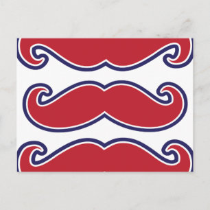 Mustache Bash - rood, wit en blauw Briefkaart
