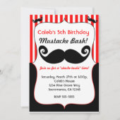 Mustache Bash Rood Wit Zwart Gestreepte Uitnodigin Kaart (Voorkant)