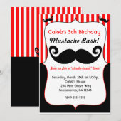 Mustache Bash Rood Wit Zwart Gestreepte Uitnodigin Kaart (Voorkant / Achterkant)