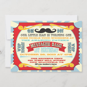 Mustache Bash Ticket Birthday Uitnodiging