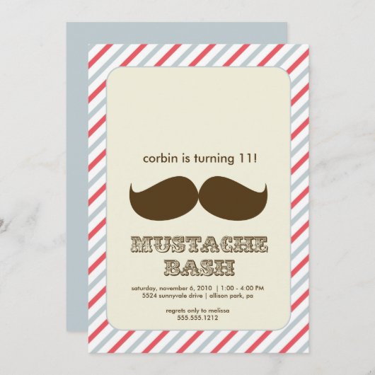 mustache bash uitnodiging (Voorkant / Achterkant)