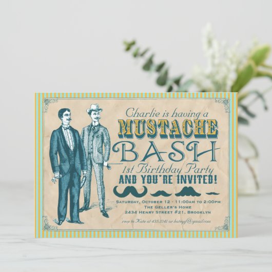 Mustache Bash Uitnodiging (Staand voorkant)