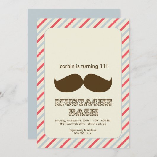 mustache bash uitnodiging (Voorkant / Achterkant)