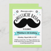 Mustache bash verjaardagsfeest lime green aqua blu kaart (Voorkant / Achterkant)