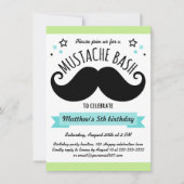 Mustache bash verjaardagsfeest lime green aqua blu kaart (Voorkant)